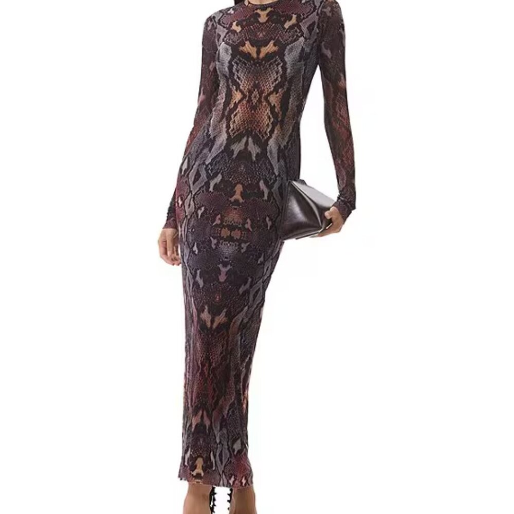 Didi Snake Print Crew Neck Long Sleeve Mesh Dress NWT